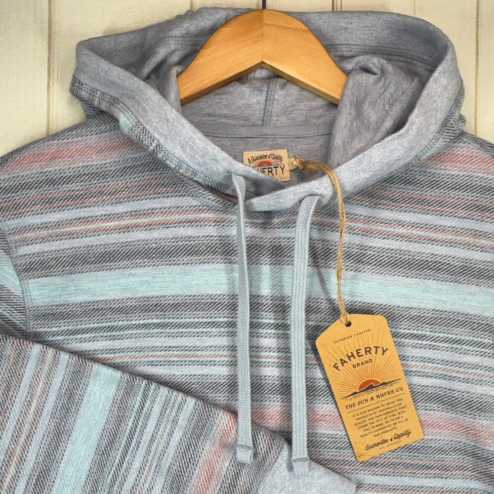 Faherty Hoodie Byron Bay Mens Small Gray Summit Springs Stripe Organic